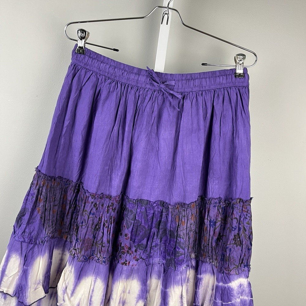 Gypsy Rose Boho Tiered Maxi Skirt Womens O/S Purple Tie Dye Floral Nepal